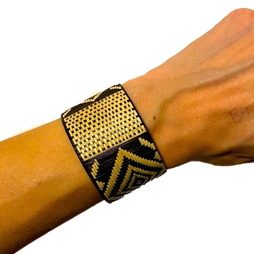 EUC Three Woven Patterned Bracelets Black/Cream, Red/Cream, Green/Cream